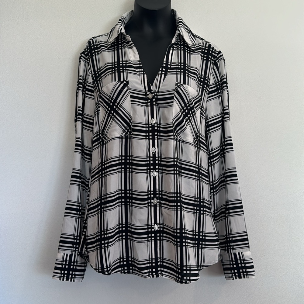 Express Petite Slim Fit Black and White Portofino Shirt